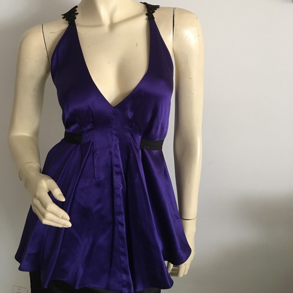 Dark Purple Silk flared tank with black crochet racerback - Picture 3 of 6